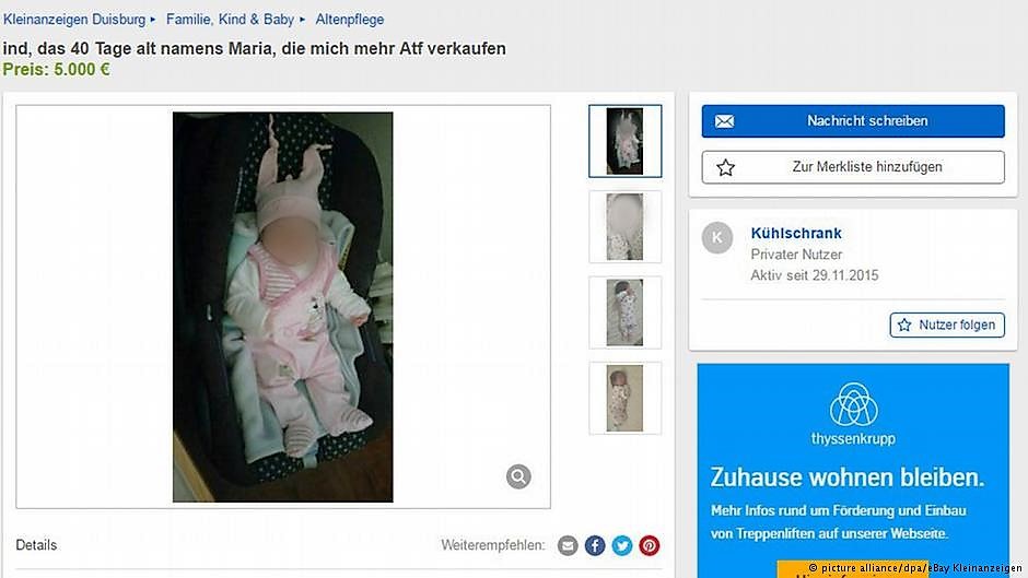 INAUDITO en Alemania familia de refugiados ponen a bebe en venta en E-Bay