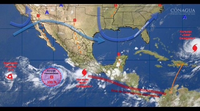 Un huracán y dos tormentas amenazan al Pacífico mexicano