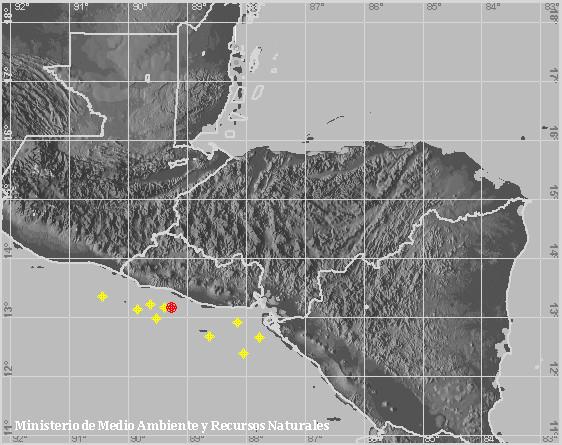 Sismo Sentido de Magnitud 3.7, Frente a la costa de La Libertad. A 30 km al suroeste de Playa La Zunganera
