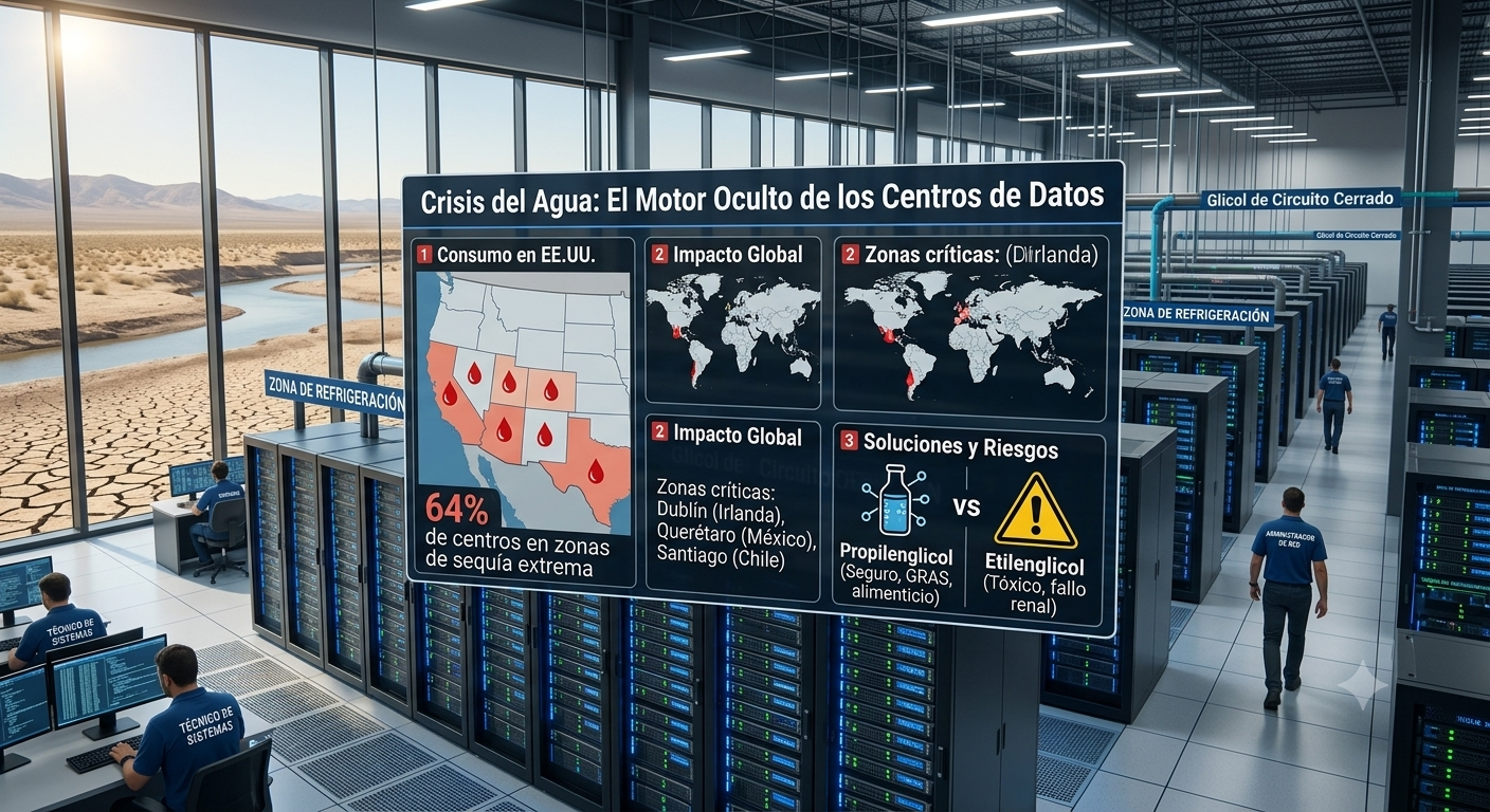 El motor invisible de la IA: Centros de datos aceleran el estrés hídrico global